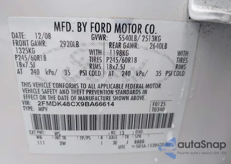 2009 Ford Edge Sel from USA, damaged, VIN 2FMDK48CX9BA66614